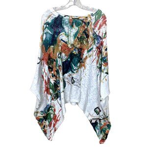 Inoah Womens One Size Tunic Top Dolman Sleeve Abstract Artsy Boho Slub Knit
